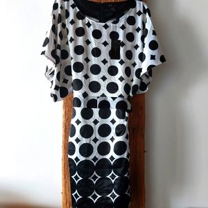 NWT BCBG MAX AZRIA XL KIMONO DRESS BLACK AND WHITE POLKA DOT SATIN MINI
